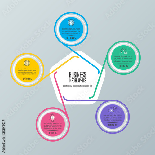 infographic design business concept with 5 options, parts or processes.
