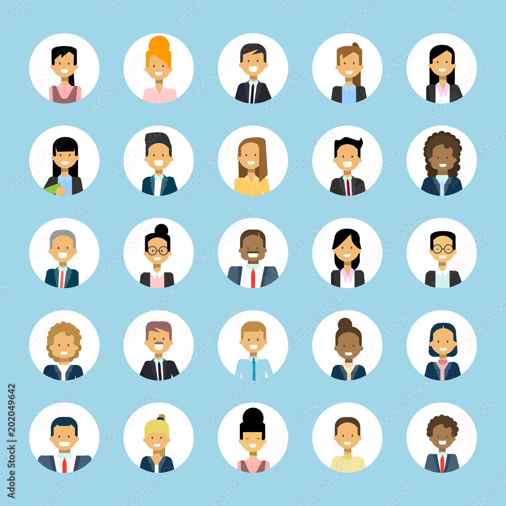 Man And Woman Avatars Set Businessman And Businesswoman Profile Icons Collection User Image Male Female Face Flat Vector Illustration
