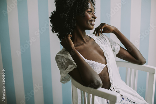Young black woman in the white