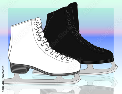 figure skates, men's and women's with abstract background