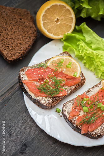 Sandwiches with salmon fish...