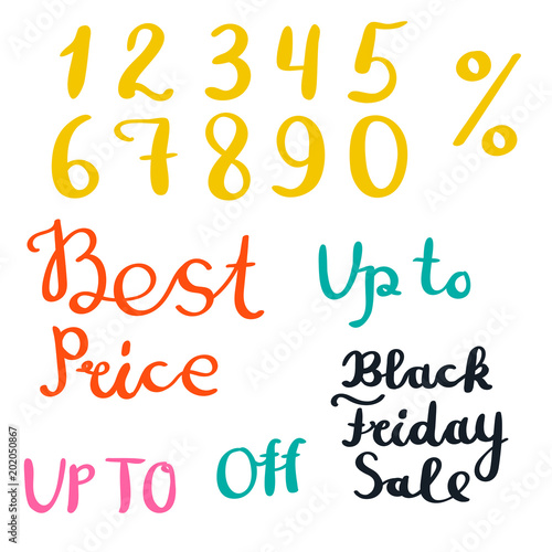 Set of elements with words, digits - Best Price, Black Friday Sale. Vector illustration. © _aine_