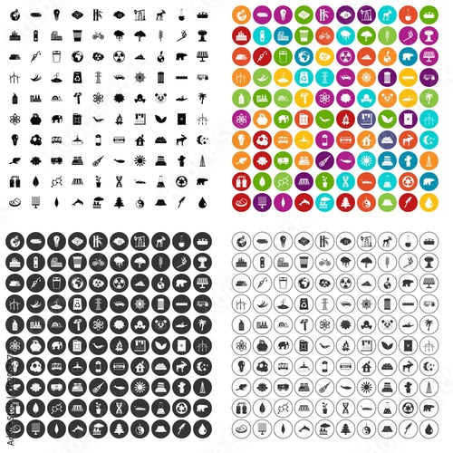 100 eco icons set vector in 4 variant for any web design isolated on white