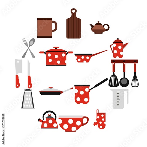 Flat kitchen tools icons set. Universal kitchen tools icons to use for web and mobile UI, set of basic kitchen tools elements isolated vector illustration