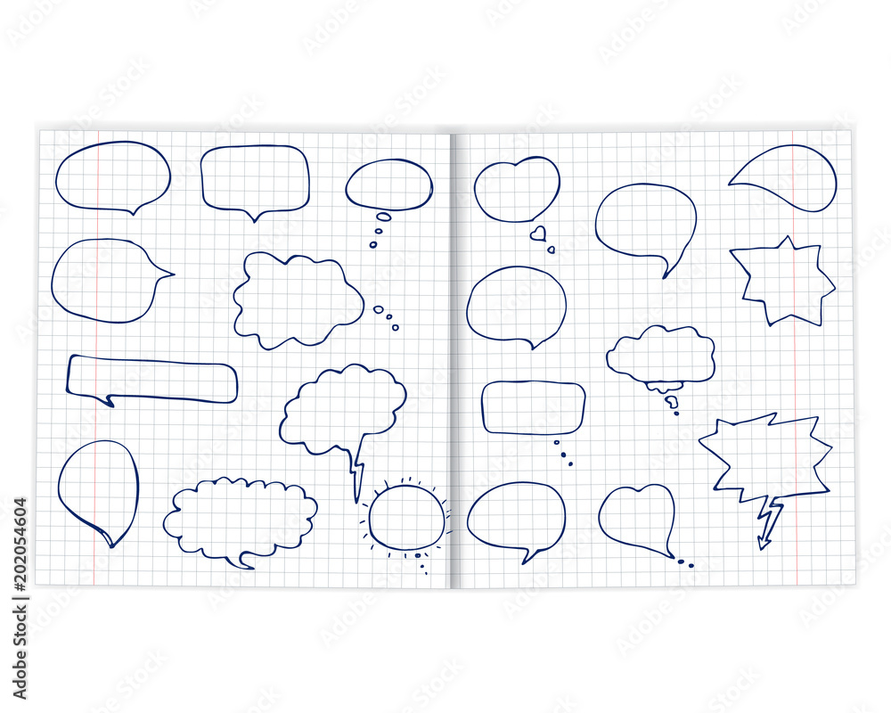 set of hand drawn speech bubbles on a sheet set of hand drawn speech bubbles on a sheet