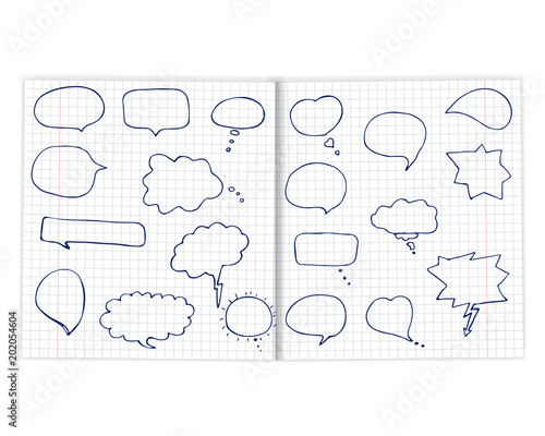 set of hand drawn speech bubbles on a sheet