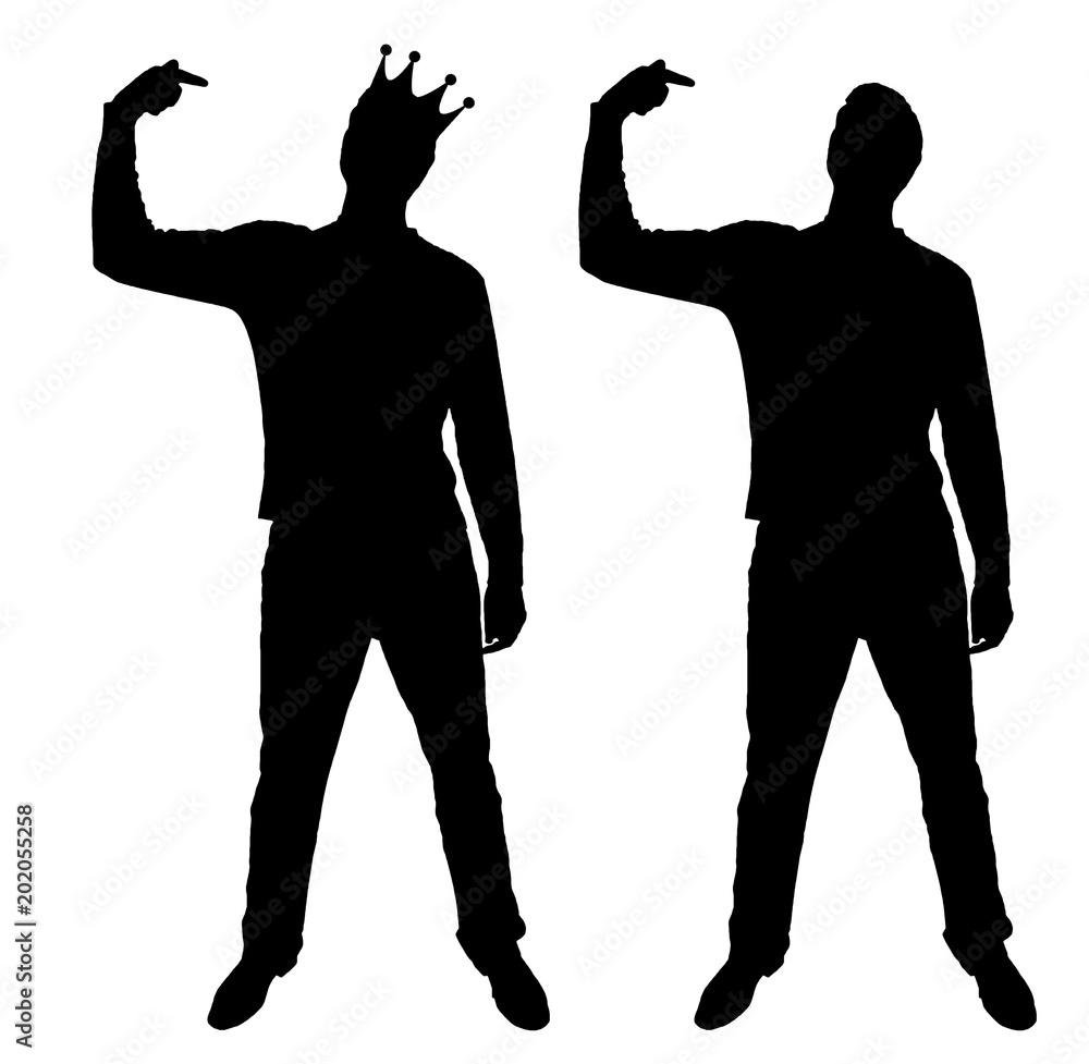 A silhouette vector of a narcissistic man shows his finger at himself