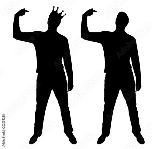 A silhouette vector of a narcissistic man shows his finger at himself