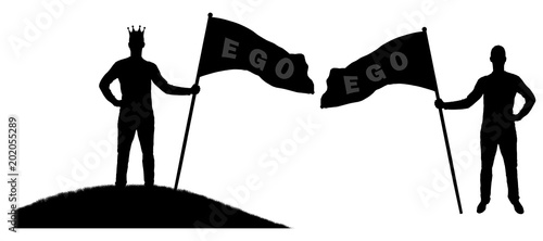 Silhouette vector of a selfish man holds a flag with the word ego