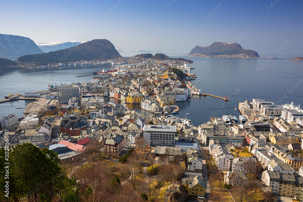 Beautiful Alesund town in sunny day, Norway
