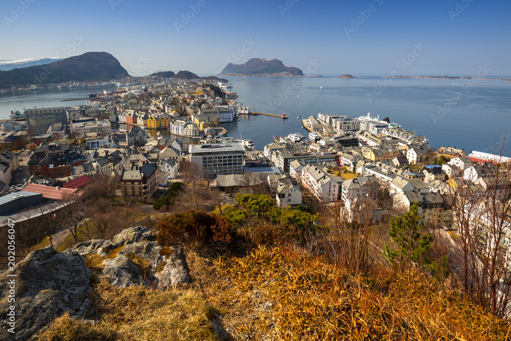 Beautiful Alesund town in sunny day, Norway