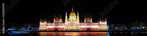 Night view of illuminated Parliament building in Budapest, Hungary