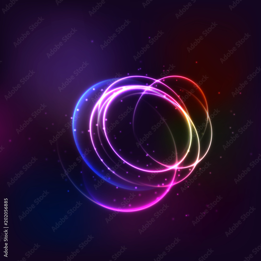 Glow effect. Ribbon glint. Abstract rotational border lines. Power energy. LED glare tape. Luminous shining neon lights cosmic abstract frame. Magic design round whirl. Swirl trail effect.