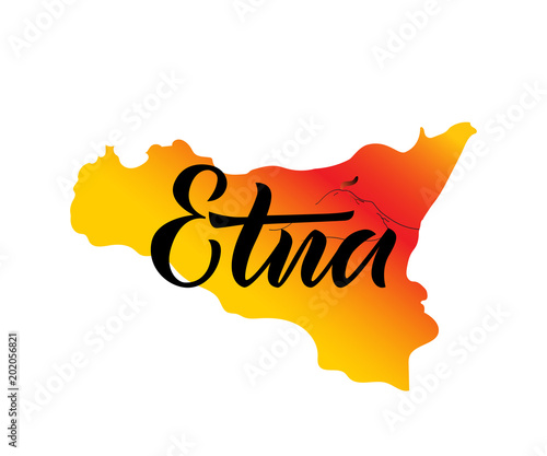 Vector lettering of word Etna. Modern calligraphy. As template of logotype, label, icon, tag, banner, greeting card. Inscription for journal, flyer, bisness card. photo