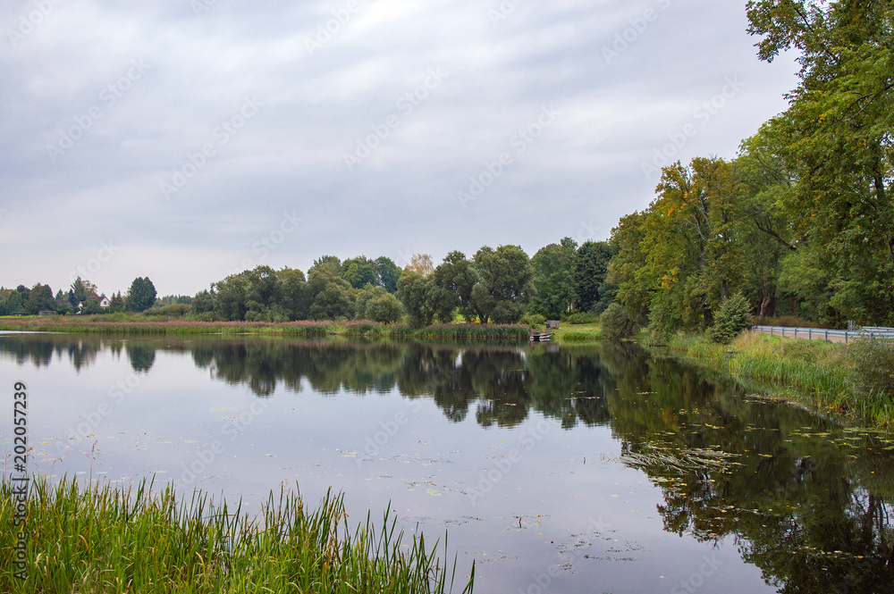 Fototapeta premium September lake landscape in Liksna, village in Daugavpils Municipality in southeastern Latvia