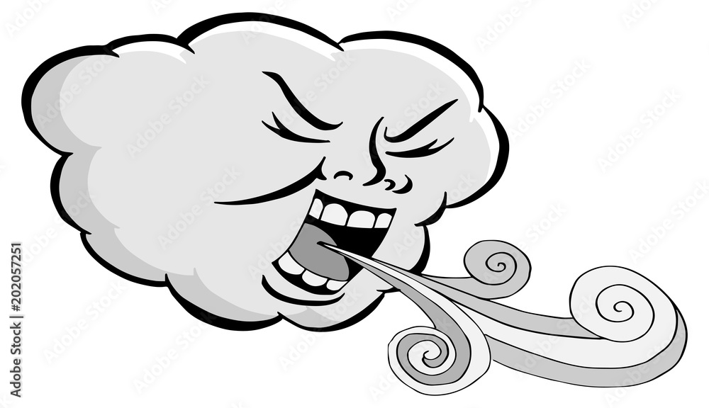 Angry Cloud Blowing Wind Cartoon Stock Vector | Adobe Stock