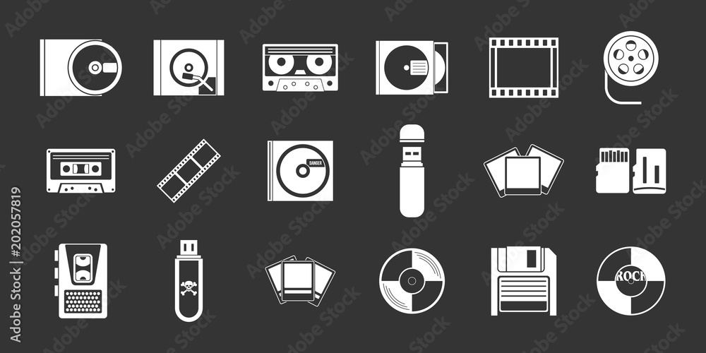 Storage information icon set vector white isolated on grey background Storage information icon set vector white isolated on grey background