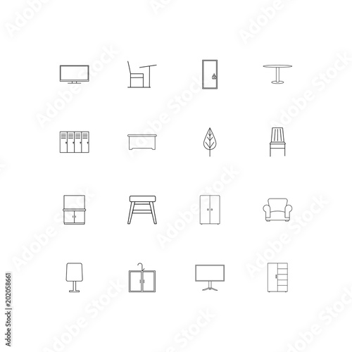 Furniture simple linear icons set. Outlined vector icons