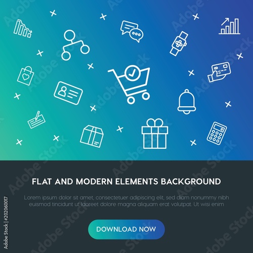 business, charts, time, shopping outline vector icons and elements background concept on gradient background.Multipurpose use on websites, presentations, brochures and more