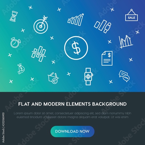 business, charts, time, shopping outline vector icons and elements background concept on gradient background.Multipurpose use on websites, presentations, brochures and more