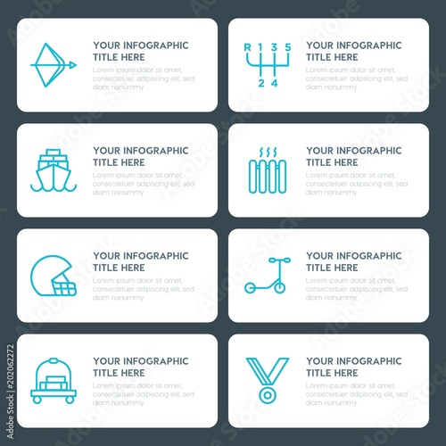 Flat transports, hotel, sports infographic timeline template for presentations, advertising, annual reports