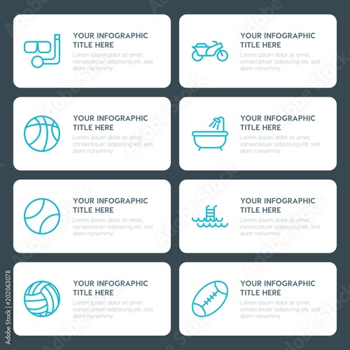 Flat transports, hotel, sports infographic timeline template for presentations, advertising, annual reports