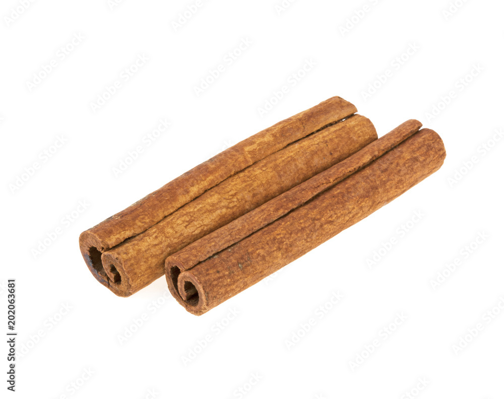 two cinnamon sticks on a white background two cinnamon sticks on a white background