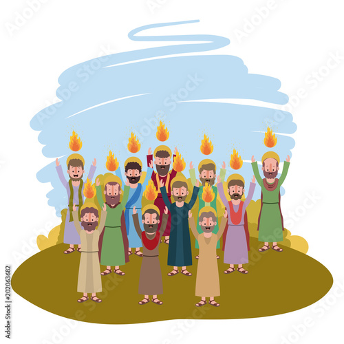 apostles group pentecost in the camp vector illustration design