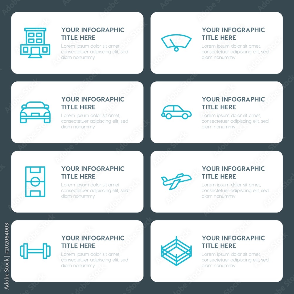 Fototapeta premium Flat transports, hotel, sports infographic timeline template for presentations, advertising, annual reports