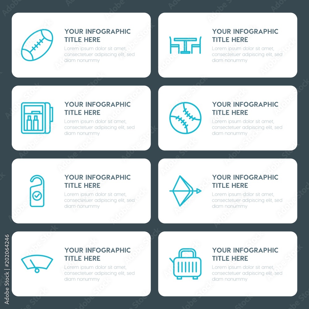 Fototapeta premium Flat transports, hotel, sports infographic timeline template for presentations, advertising, annual reports