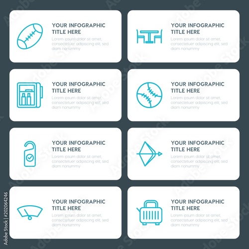 Flat transports, hotel, sports infographic timeline template for presentations, advertising, annual reports