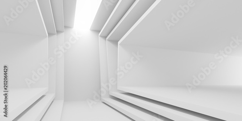 Abstract of white architectural space Concept of minimal futuristic interior style.3D rendering