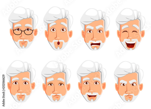 Face expressions of business man with gray hair