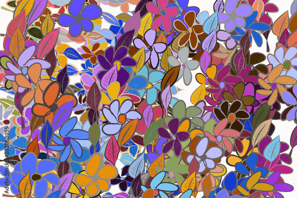 Color leaves & flowers illustrations background, hand drawn. Canvas, wallpaper, details & shape. Color leaves & flowers illustrations background, hand drawn. Canvas, wallpaper, details & shape.