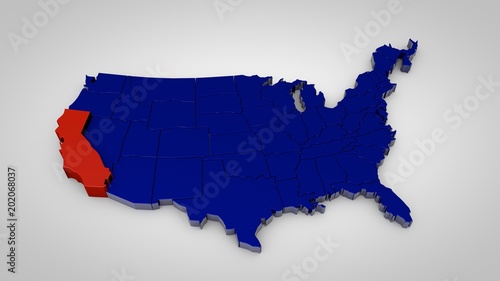 usa map with california map highlited 3d render