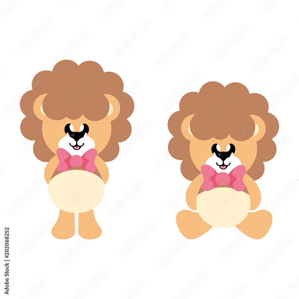 Fototapeta premium cartoon cute lion with tie set