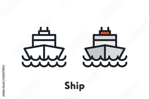 Sea Ship Boat Front View Minimal Color Flat Line Outline Stroke Icon
