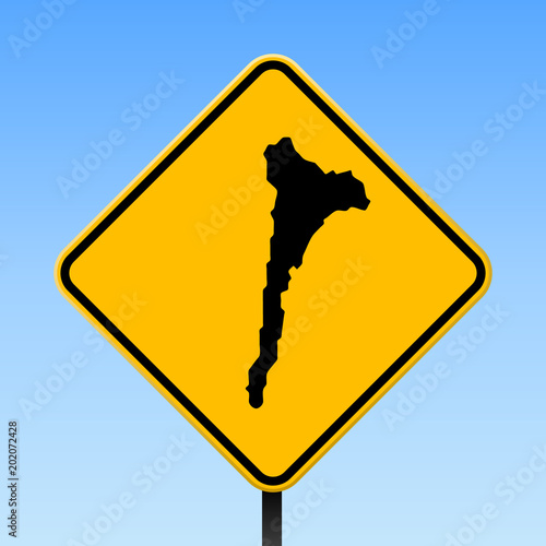 Ko Samet map on road sign. Square poster with Ko Samet island map on yellow rhomb road sign. Vector illustration.