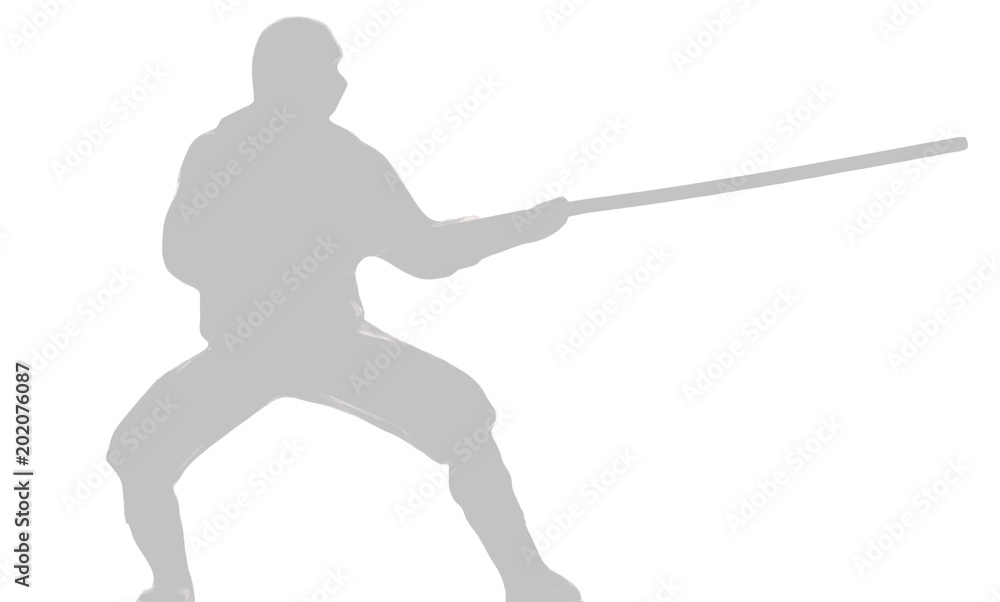 silhouette of a ninja with a stick in his hand