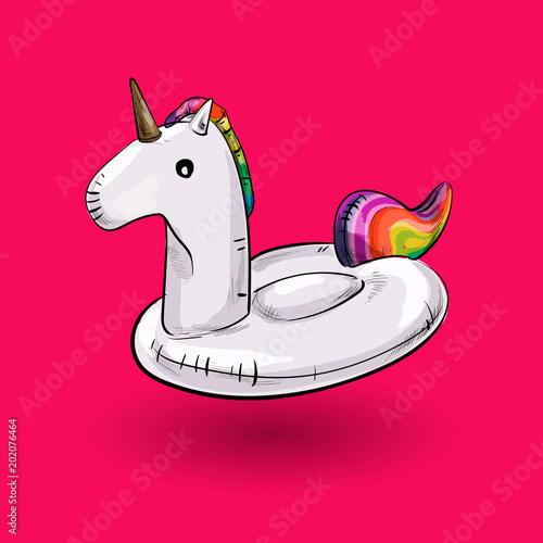 Unicorn inflatable pool float. Vector illustration. photo