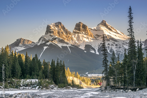 View of Three Sisters peaks, Canmore Canada