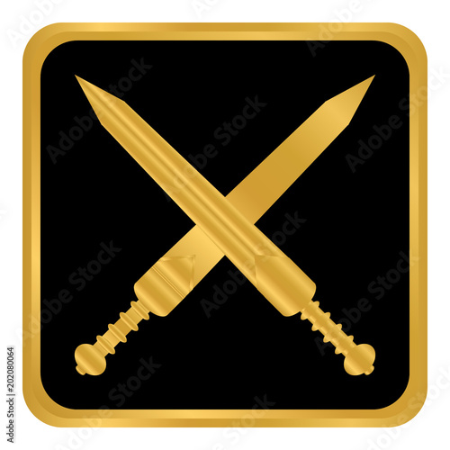 Crossed gladius swords button.