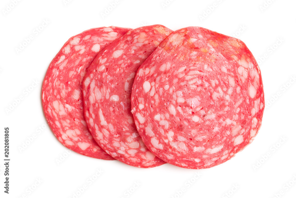 Slices of smoked salami sausage. Slices of smoked salami sausage.