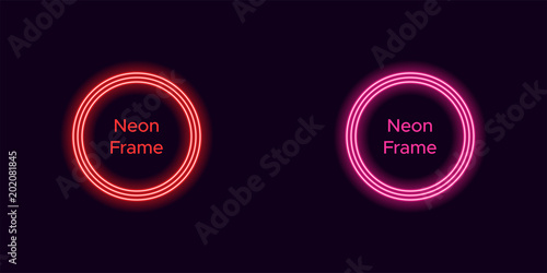 Neon circle frame in red and pink color