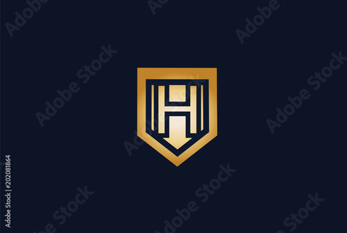 Modern Letter H Shield Logo Design Template.