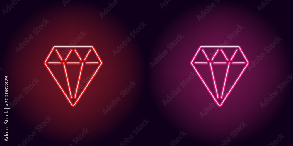 Fototapeta premium Neon diamond in red and pink color