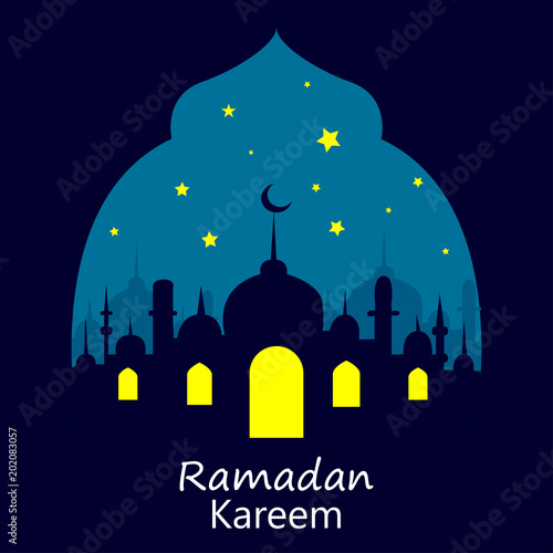 Ramadan Kareem is a beautiful postcard. Arabic background. The Uraza. Night sky. Celebration.