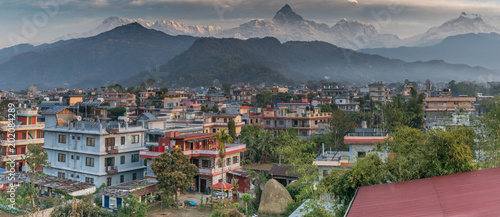 pokhara nepal with machapuchare in distance photo