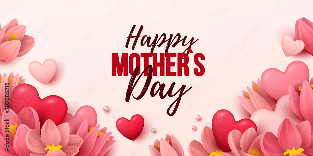 Happy Mothers Day background with flowers and hearts. Vector illustration  Stock Vector | Adobe Stock