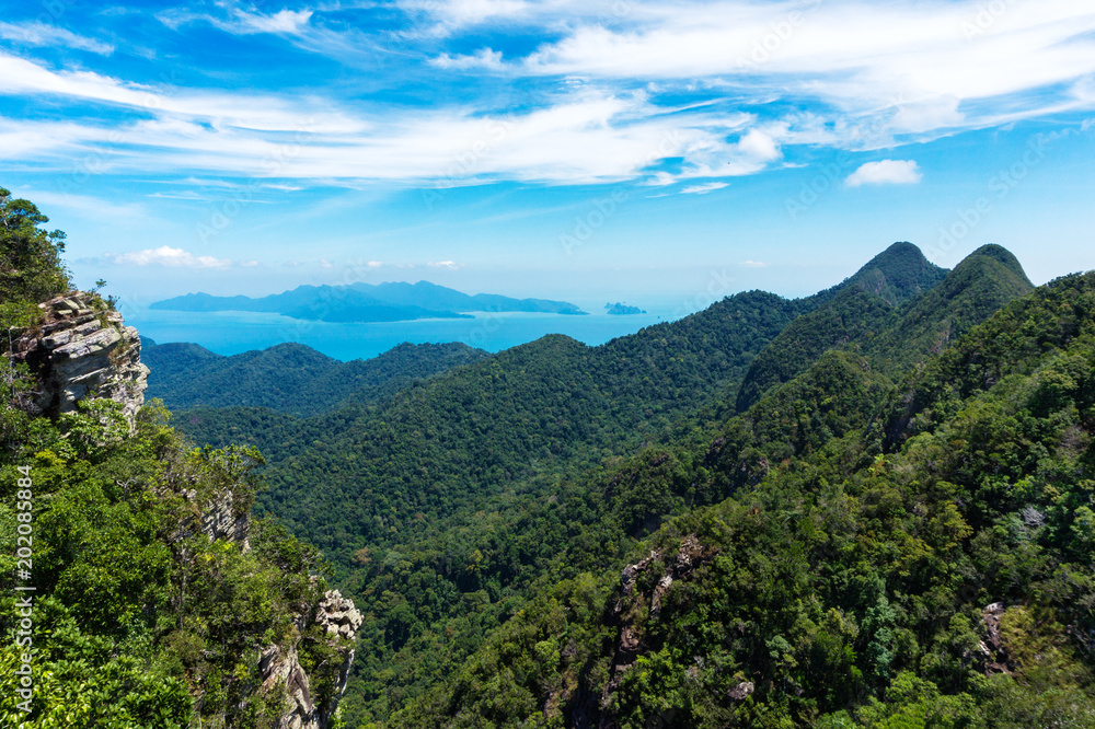 Tropical green mountains from the top on tropical island in Asia